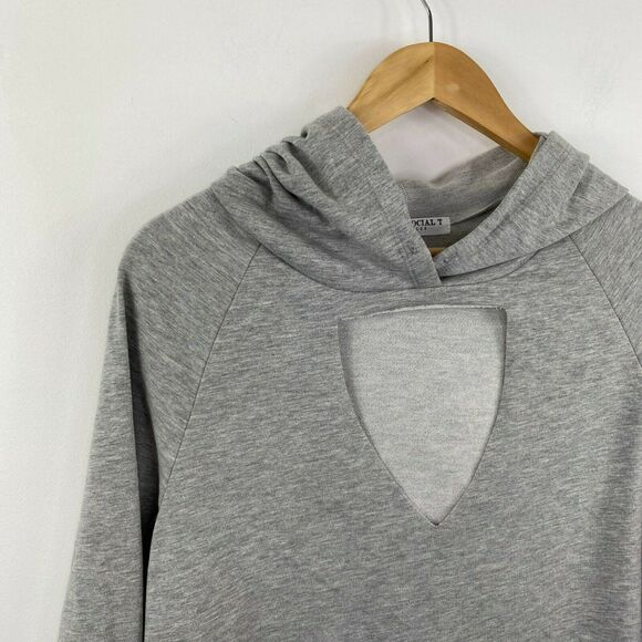 Project Social T Grey Cut Out Long Sleeve Pullover Hoodie Women's Size Small S - Picture 2 of 5